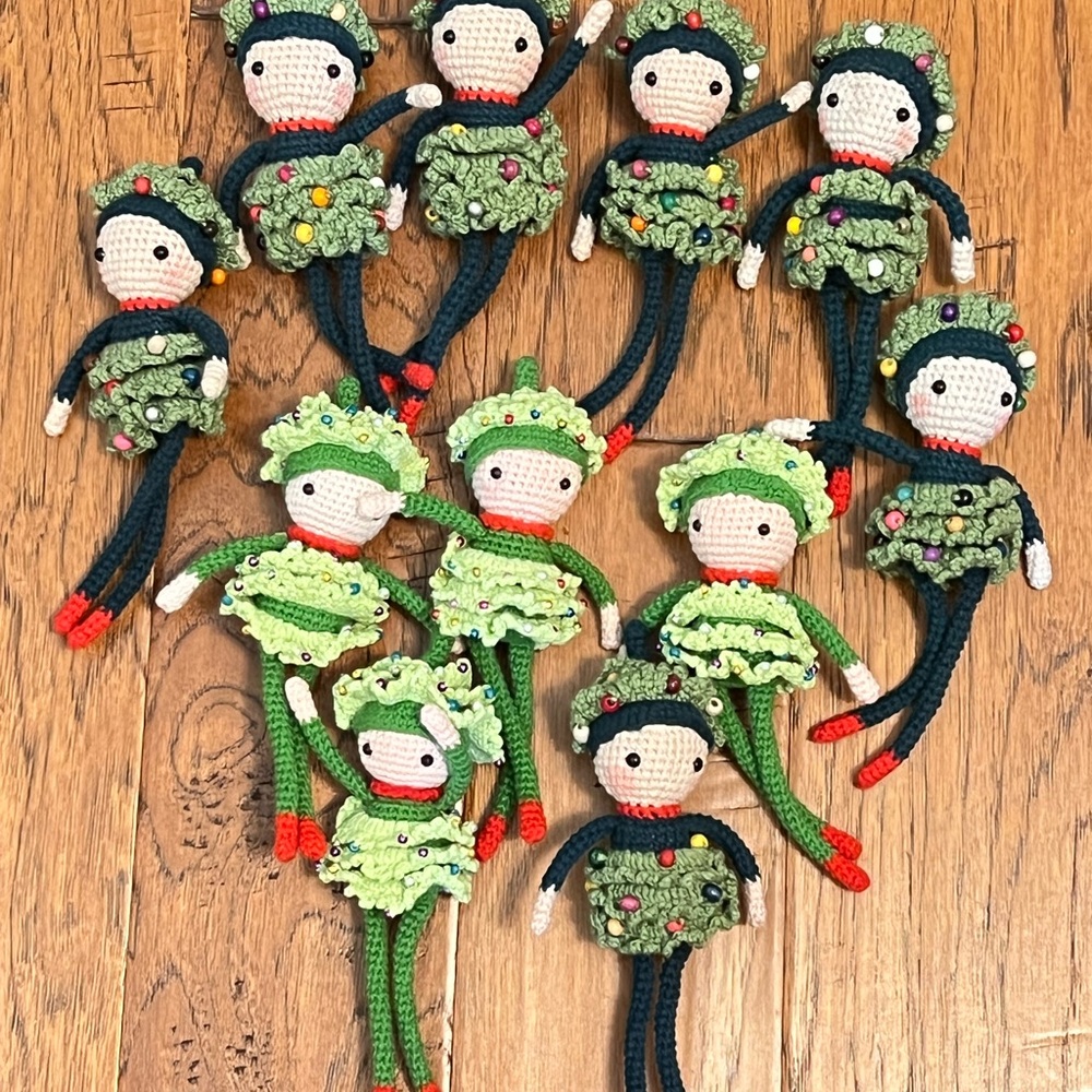 Handmade Crochet Christmas Tree Doll Green and Red
